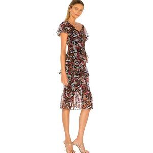 Majorelle Tina Chiffon Floral Tiered Midi Dress S